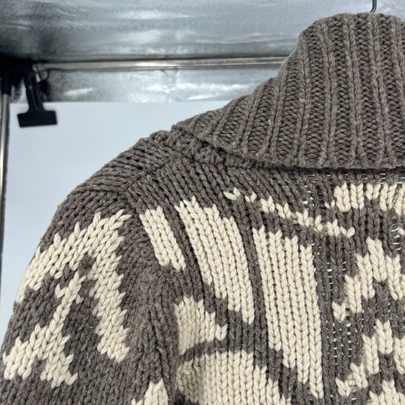 Y2K American Eagle Knit Cardigan Sweater Shawl Collar Toggle Button Tan Cream SP - Picture 10 of 16